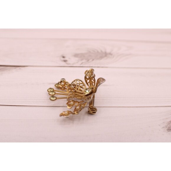 Peridot and Pearl Flower Floral Pin Brooch Lapel Hat Elegant Jewelry Vintage - Picture 5 of 12